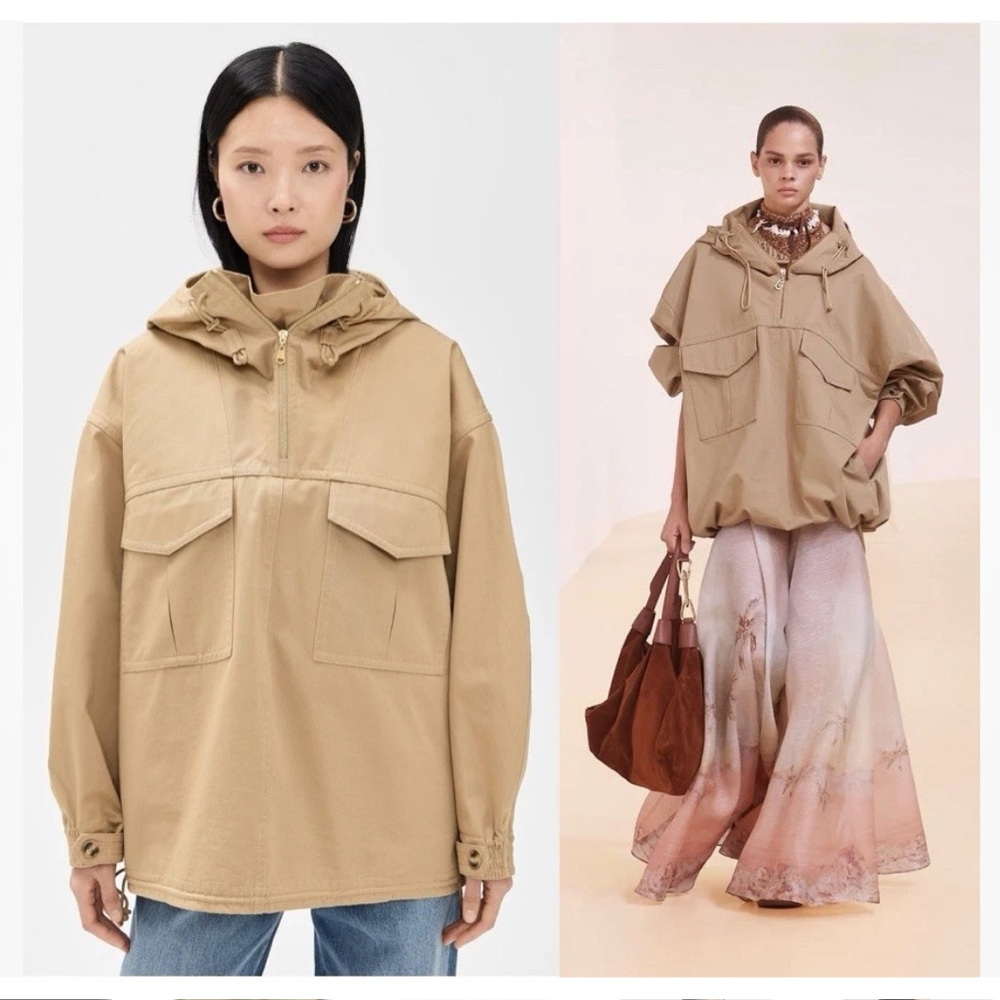 NWT Zimmermann Illuminate Cargo Anorak Twill Jacket Beige Sand Sz Large Hooded